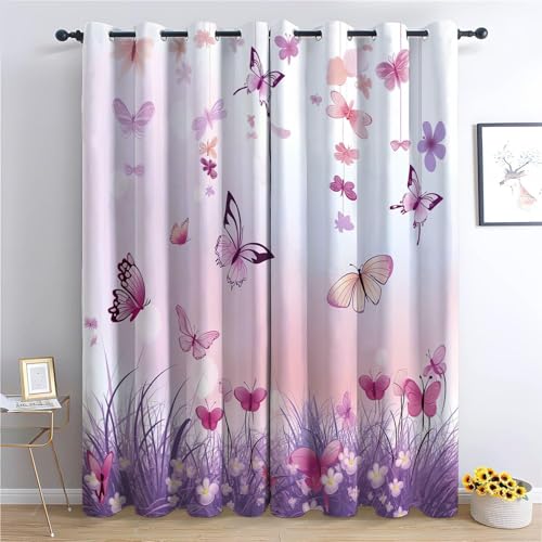 Vorhang Blickdicht Lila Schmetterling Vorhänge Mädchen Gardinen Wohnzimmer Schlafzimmer Verdunklungsvorhänge Thermovorhang 3D Druck Schallschutz Vorhang mit Ösen 2er Set B 60 x H 150 cm a.1331 von Aozhiswe