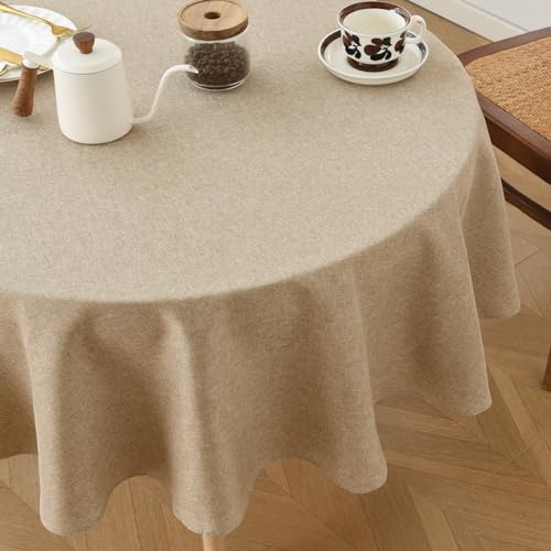 Aoztio Tischdecke Rund 120 cm, Kaffee Abwischbare Tischdecke Leinenoptik, wasserdichte und Schmutzabweisende Tischdecken Waschbar mit Lotuseffekt, Geeignet für Küche, Restaurant, Garten von Aoztio