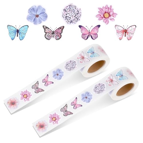 2 Rollen Schmetterling Sticker,Sticker Blumen & Schmetterlinge Schmetterlings Blumen Aufkleberrollen Belohnungssticker für Kinder Süße Selbstklebende Dekorative Aufkleber für Sammelalben DIY Handwerk 2 Rollen Schmetterling Sticker,Sticker Blumen & Schmetterlinge Schmetterlings Blumen Aufkleberrollen Belohnungssticker für Kinder Süße Selbstklebende Dekorative Aufkleber für Sammelalben DIY Handwerk von Apausvcm