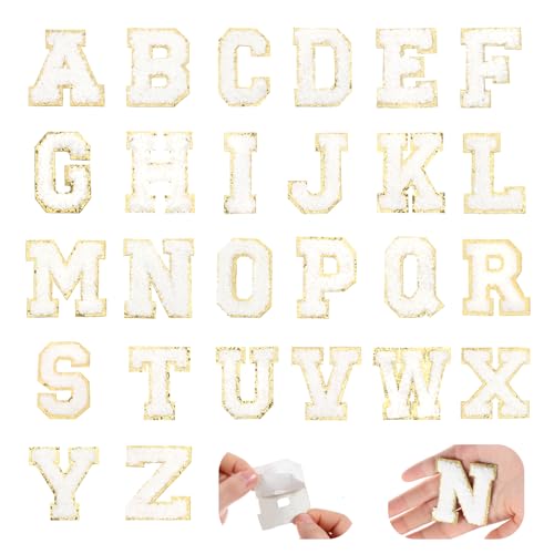 26 Stück Chenille-Buchstaben-Patches A-Z,Buchstaben Zum Aufbügeln,Weiße Applikation Alphabet Patch,Selbstklebende Chenill-Buchstabe A-Z,Chenille-Buchstabenflicken,für DIY-Kleidung Stoff Hüte Taschen von Apausvcm