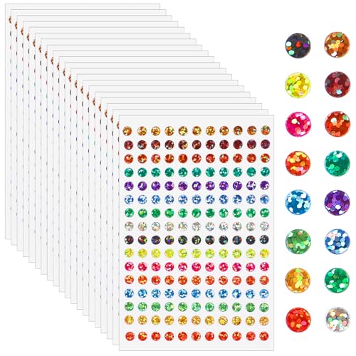 3520 Stück Kleine Runde Punkt Aufkleber,Glitzer Rund Selbstklebend Sticker,Glänzende Kreis Dot Aufkleber,Laser Bunte Kreis Dot Aufkleber,Sparkle Farbcodierung Etiketten,für DIY Handwerk Scrapbooking von Apausvcm