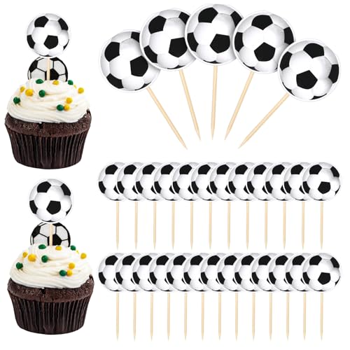 Apausvcm 30 Stück Fussball Cupcake Topper,Fussball Tortendeko,Kinder Fußball Kuchen Deko,Fußball Geburtstagstorte Topper Deko,für Kinder Geburtstag Party Babyparty Fußballs-Mottoparty Kuchendekoration von Apausvcm