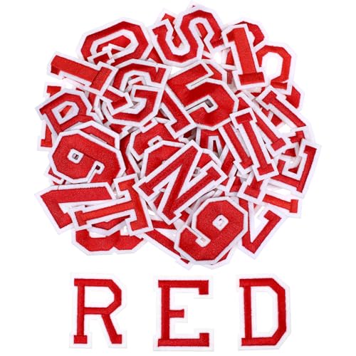 Aufnäher zum Aufbügeln, Buchstaben und Zahlen, rot, bestickt, Alphabet, Buchstaben A-Z, Zahlen 0–9, Applikation für Hüte, Hemden, Jeans, Kleidung, Taschen, DIY-Zubehör, 72 Stück von Apausvcm