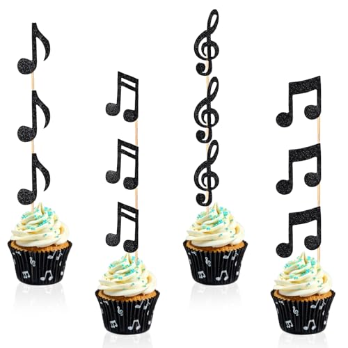 Cupcake-Aufsätze mit Musiknoten, schwarzer Glitzer, Musiksymbole, Cupcake-Picks für Rockmusik, Babyparty, Kindergeburtstag, Party, Kuchendekoration, Zubehör, 36 Stück Cupcake-Aufsätze mit Musiknoten, schwarzer Glitzer, Musiksymbole, Cupcake-Picks für Rockmusik, Babyparty, Kindergeburtstag, Party, Kuchendekoration, Zubehör, 36 Stück von Apausvcm