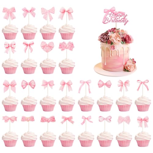 Cupcake-Topper mit rosa Schleife, rosa Schleife, Kokette, Geburtstagskuchendekorationen, rosa Schleife, Cupcake-Picks für Junggesellinnenabschied, Brauthochzeiten, Geburtstag, Babyparty, rosa Cupcake-Topper mit rosa Schleife, rosa Schleife, Kokette, Geburtstagskuchendekorationen, rosa Schleife, Cupcake-Picks für Junggesellinnenabschied, Brauthochzeiten, Geburtstag, Babyparty, rosa von Apausvcm