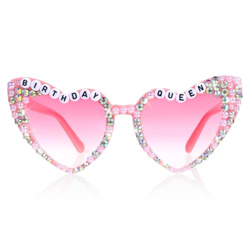 Herz Sonnenbrille,Birthday Queen Brille,Birthday Girl Partybrille,Damen Herzbrille,Geburtstagsbrille für Frauen,Geburtstagskönigin-Sonnenbrille,Pinke Sonnenbrille für Geburtstagsfeier Geschenkzubehör von Apausvcm
