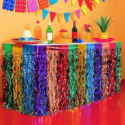 Metallische Lametta-Folien-Fransen-Tischröcke, Regenbogen-Party-Dekorationen, funkelnde, bunte Fiesta-Party-Dekorationen für Geburtstag, Urlaub, Hochzeit, Verlobung, Brautparty, Pride-Partys von Apausvcm