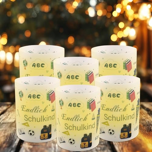 Apdvenk 12 Windlicht Tischdeko Einschulung Junge, Tischdeko Schulanfang, Schulanfang Jungen Deko mit Motiv Schulranzen Tafel Schultüte, Schulkind Deko Blau von Apdvenk