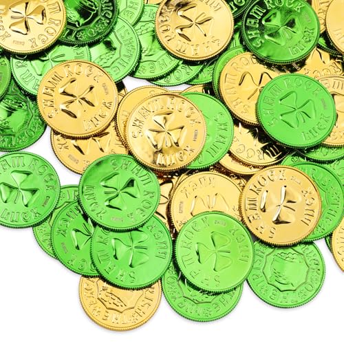 Apeso St. Patrick's Day Goldmünzen – 120 Stück Kleeblatt-Kunststoff-Glücksmünzen in Grün und Gold, perfekt für St. Patrick's Day Partydekorationen, Geburtstagsbastelarbeiten, Tischdekorationen und Apeso St. Patrick's Day Goldmünzen – 120 Stück Kleeblatt-Kunststoff-Glücksmünzen in Grün und Gold, perfekt für St. Patrick's Day Partydekorationen, Geburtstagsbastelarbeiten, Tischdekorationen und von Apeso