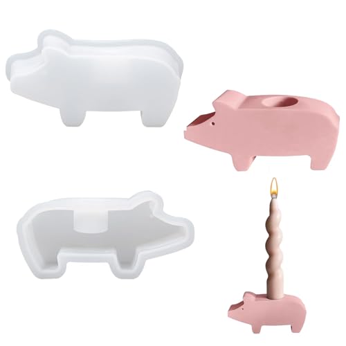 Aphromirel 2 Stück Silikonform Schwein Kerzenhalter Silikonformen Gießformen Schwein Glücksschwein Silikonform Kerzenhalter für DIY Ostern Weihnachten Geburtstag Dekoration Geschenke für Mama von Aphromirel