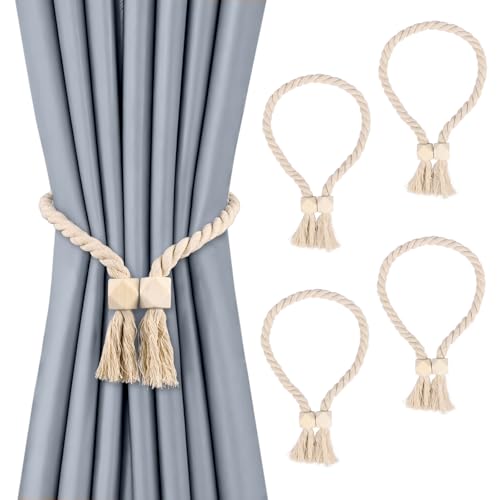 Aphromirel 4 Stück Magnetische Vorhang Raffhalter Gardinenraffer aus Holz Raffhalter für Vorhänge für Home Büro Gardinen Deko Beige von Aphromirel