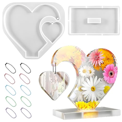Aphromirel Silikon Fotorahmen Form Herz Gießformen Silikon mit 10 Kleine Ketten DIY Epoxidharz Formen Geschenke für Mama Geschenk für Papa für Ostern Weihnachten Geburtstag Desktop Dekoration von Aphromirel