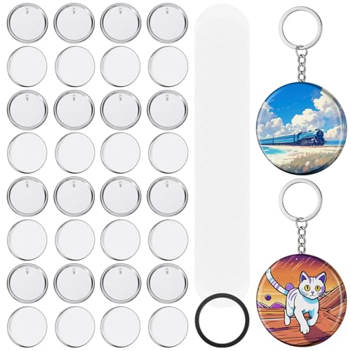 100 Sets Button Maker Schlüsselanhänger, 58 mm, Metallknopf-Set, einschließlich Metallgehäuse, Kunststofffolie, Trägerteile, Schlüsselanhänger, perfekt für Knopfmacher und Abzeichenpresse von Aphumedc