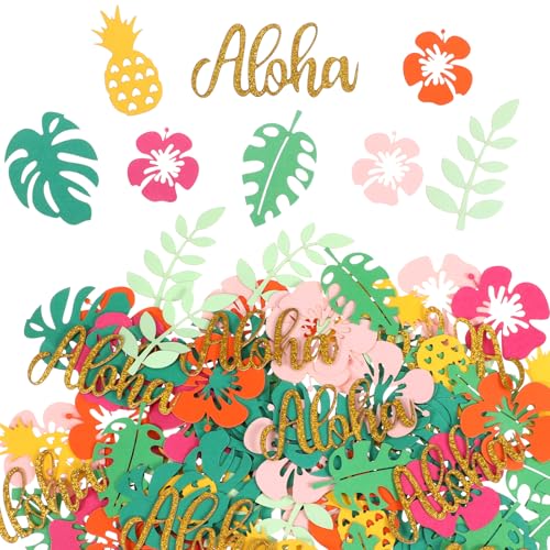 100 Stück Sommer Tischkonfetti, Tropische Luau Konfetti Tischdekorationen für Tische & Partys, Hawaii Tropische Blumen Palmblätter Ananas Aloha Hawaii Luau Hochzeit Geburtstag Party Dekorationen von Aphumedc