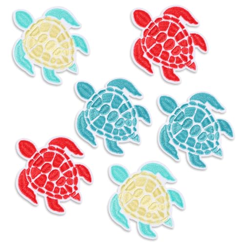 Aufnäher zum Aufbügeln, Motiv: Meeresschildkröte, 6 Stück, Motiv: tropische Ozean-Tiere, bestickt, zum Aufbügeln, Sommer, Strand, niedliche Hawaii-Dekorationen, Reparatur, DIY, Basteln, für Kleidung von Aphumedc