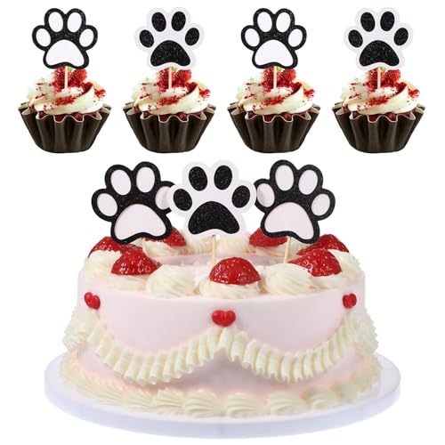 Cupcake-Topper mit Glitzerpfoten, 2 Stile, schwarz-weiß, Hundepfoten-Cupcake-Dekorationen für den 1. Babygeburtstagstag, für Jungen und Mädchen, Party-Kuchenzubehör, Foto-Requisiten, 36 Stück Cupcake-Topper mit Glitzerpfoten, 2 Stile, schwarz-weiß, Hundepfoten-Cupcake-Dekorationen für den 1. Babygeburtstagstag, für Jungen und Mädchen, Party-Kuchenzubehör, Foto-Requisiten, 36 Stück von Aphumedc