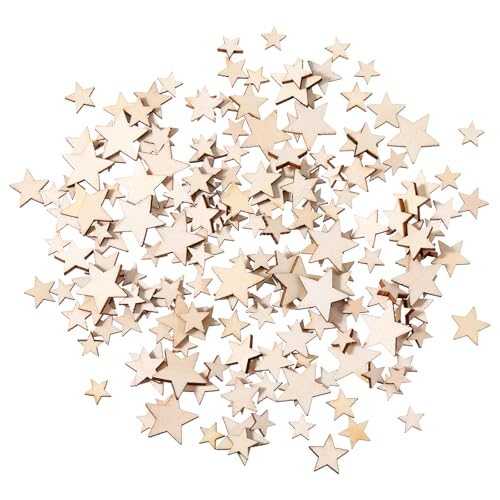 Unlackierte Holzsterne, Ornamente, 200 Stück, verschiedene Größen, für Weihnachten, Hochzeit, Party, Basteln, Gedenktag, Unabhängigkeit, 4. Juli, patriotisches Projekt und Dekoration von Aphumedc