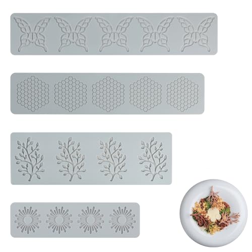 4 Stück Silikon-Spitzen-Matte, Spitze Form Matte Silikonformen, Fondant Kuchenform Dekorative Blumenkante Werkzeuge 3D Fondant Kuchen Prägung Matte Präge Kuchen Dekorieren Schablonen für Backen 4 Stück Silikon-Spitzen-Matte, Spitze Form Matte Silikonformen, Fondant Kuchenform Dekorative Blumenkante Werkzeuge 3D Fondant Kuchen Prägung Matte Präge Kuchen Dekorieren Schablonen für Backen von Apkpesterml
