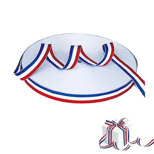 50 Meter Rot Weiß Blau Geschenkband, Tricolor Dekoratives Nylonband Mehrfarbiges Gurtband aus Polyester Breit Polyester Nähen Streifen Medaillenband Nylon Band Leinwandbindung (50M X 10MM) von Apkpesterml