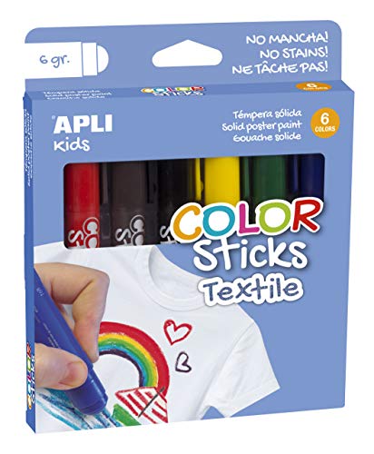 APLI Kids 17539 - Color Sticks Textil - Solide Temperaturen für Stoffmalerei, 6 Stück von APLI Kids