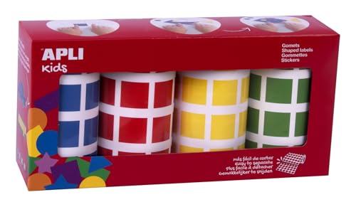 APLI Kids 18326 – Packung mit 4 Rollen, quadratisch, 4 Farben, APLI Kids 18326, Blau, Rot, Gelb und Grün, 20 x 20 mm von APLI Kids