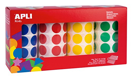 Apli Kids Runde Farbaufkleber, 4 Rollen rund - 20 mm 20 mm Gelb, Blau, Rot und Grün von APLI Kids