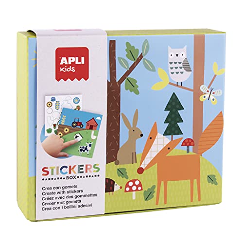 APLI Kids 18819 – Set mit Gummibändern in verschiedenen Formen im Karton, Modell Bosque – Set mit Aufklebern zur Vervollständigung der Illustrationen von APLI Kids