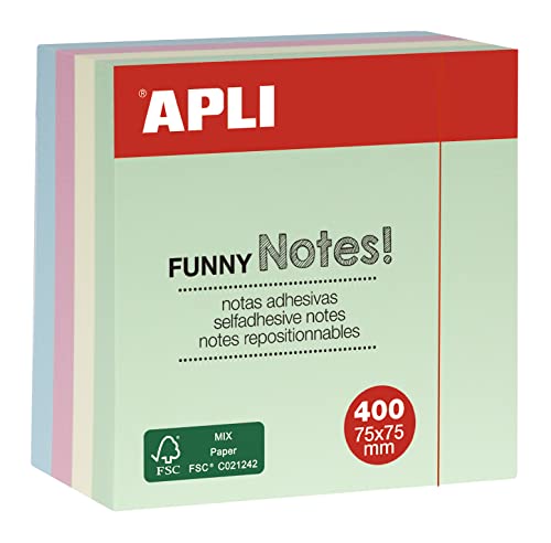 Apli/Agipa Haftnotizen – Kubus Vierhundert Blatt – Pastellfarben (3) – 75 x 75 mm – APLI von APLI