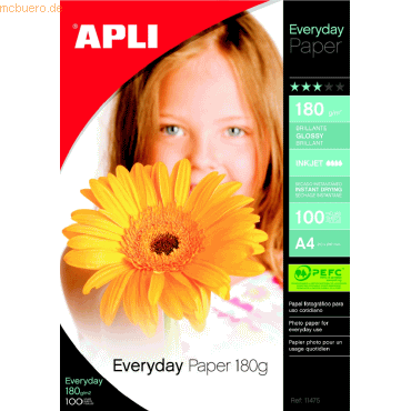 Apli Fotopapier EVERYDAY A4 180g/qm VE=100 Blatt von Apli