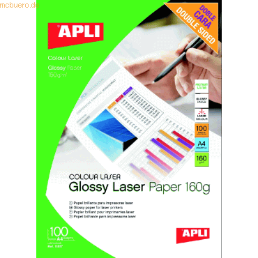 Apli Fotopapier Laser A4 160g/qm glossy beidseitig VE=100 Blatt von Apli