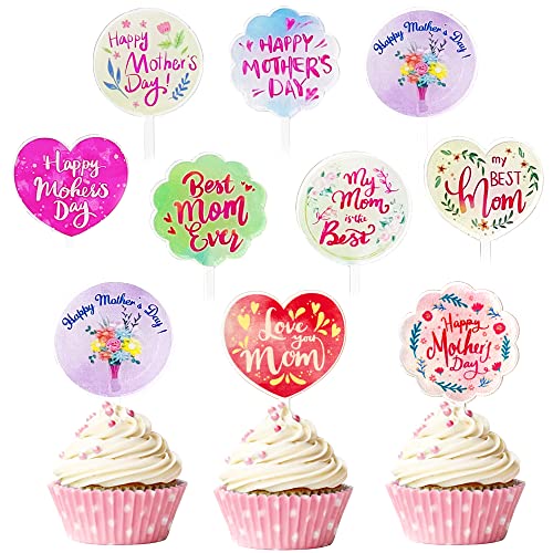 Apluselection Cupcake-Topper aus Acryl, "Happy Mother's Day", bunte Kuchendekoration zum Muttertag, für die beste Mutter, Partyzubehör (bunte Handschrift), 12 Stück von Apluselection
