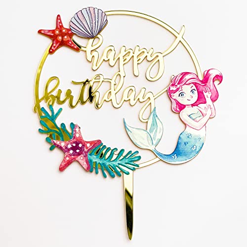 Meerjungfrau-Kuchenaufsatz "Happy Birthday" mit Muscheln und Seestern, wiederverwendbar, verdickt, große Größe, Acryl-Kuchenaufsatz, Meerjungfrau-Kuchenaufsatz für Kinder, Mädchen Meerjungfrau-Kuchenaufsatz "Happy Birthday" mit Muscheln und Seestern, wiederverwendbar, verdickt, große Größe, Acryl-Kuchenaufsatz, Meerjungfrau-Kuchenaufsatz für Kinder, Mädchen von Apluselection