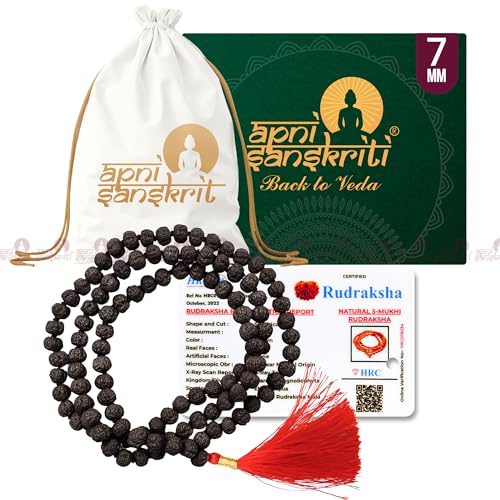 Apnisanskriti Mala Rudraksha Schwarz (7 mm, volle Länge, 108 + 1 Perle) Naturschwarze Rudraksha Perlen, 1 Stück, Standard, Holz von Apnisanskriti
