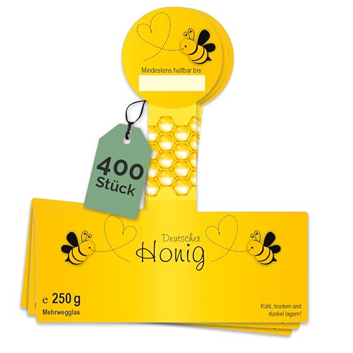 Apoidea – Honig Etiketten 250 g mit Gewährverschluss nassklebend – 400 Stück zum Stempeln/Etiketten Honiggläser/Honig Aufkleber für selbstgemachten Honig/Honigetiketten für Honiggläser von Apoidea