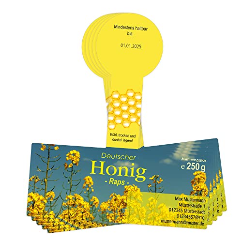 Apoidea – Honig Etiketten 250 g mit Gewährverschluss selbstklebend & personalisierbar - 100 Stück/Etiketten Honiggläser/Honig Aufkleber für selbstgemachten Honig/Honigetiketten für Honiggläser von Apoidea