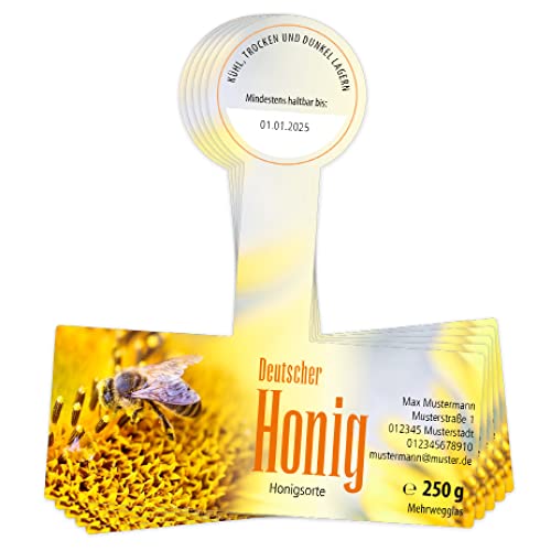 Apoidea – Honig Etiketten 250 g mit Gewährverschluss selbstklebend & personalisierbar - 100 Stück/Etiketten Honiggläser/Honig Aufkleber für selbstgemachten Honig/Honigetiketten für Honiggläser von Apoidea