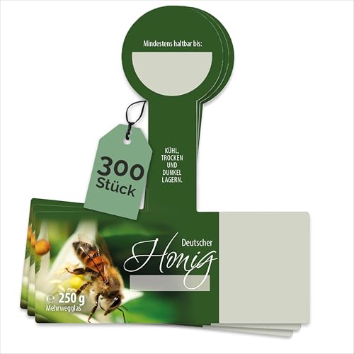Apoidea – Honig Etiketten 250 g mit Gewährverschluss nassklebend – 300 Stück zum Stempeln/Etiketten Honiggläser/Honig Aufkleber für selbstgemachten Honig/Honigetiketten für Honiggläser von Apoidea