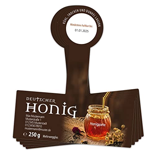 Apoidea – Honig Etiketten 250 g mit Gewährverschluss selbstklebend & personalisierbar - 25 Stück/Etiketten Honiggläser/Honig Aufkleber für selbstgemachten Honig/Honigetiketten für Honiggläser von Apoidea