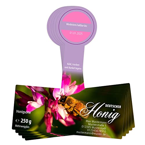 Apoidea – Honig Etiketten 250 g mit Gewährverschluss selbstklebend & personalisierbar - 25 Stück/Etiketten Honiggläser/Honig Aufkleber für selbstgemachten Honig/Honigetiketten für Honiggläser von Apoidea