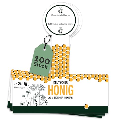 Apoidea – Honig Etiketten 250 g mit Gewährverschluss nassklebend – 100 Stück zum Stempeln/Etiketten Honiggläser/Honig Aufkleber für selbstgemachten Honig/Honigetiketten für Honiggläser von Apoidea