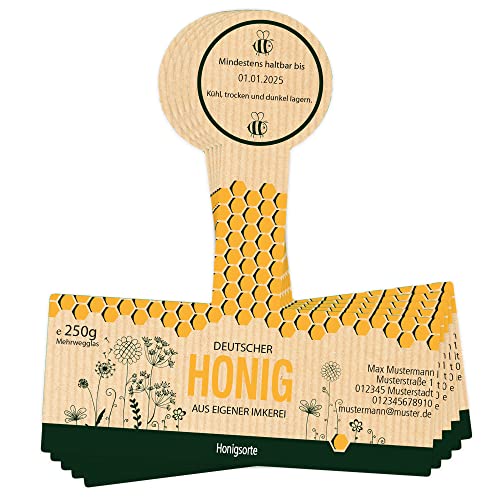 Apoidea – Honig Etiketten 250 g mit Gewährverschluss selbstklebend & personalisierbar - 300 Stück/Etiketten Honiggläser/Honig Aufkleber für selbstgemachten Honig/Honigetiketten für Honiggläser von Apoidea