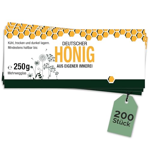 Apoidea – Honig Etiketten 250 g nassklebend – 200 Stück zum Stempeln/Etiketten Honiggläser/Honig Aufkleber für selbstgemachten Honig/Honigetiketten für Honiggläser von Apoidea