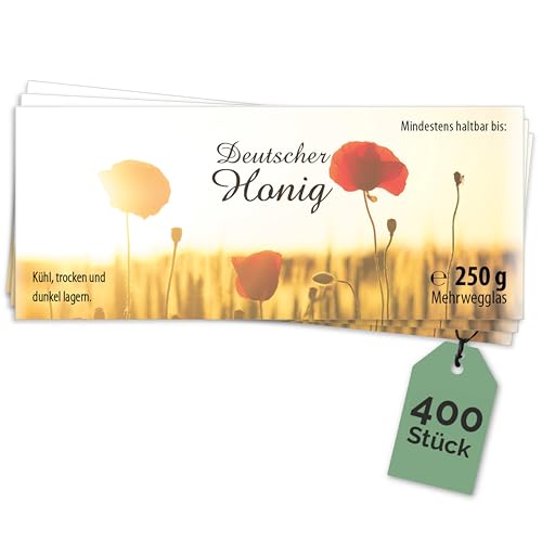 Apoidea – Honig Etiketten 250 g nassklebend – 400 Stück zum Stempeln/Etiketten Honiggläser/Honig Aufkleber für selbstgemachten Honig/Honigetiketten für Honiggläser von Apoidea