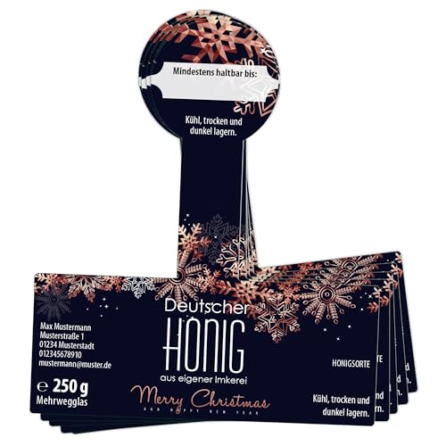 Apoidea – Honig Etiketten 250g mit Weihnachtsmotiv & Gewährverschluss selbstklebend, personalisierbar - 50 Stück/Etiketten Honiggläser/Honig Aufkleber für selbstgemachten Honig/Honigetiketten von Apoidea
