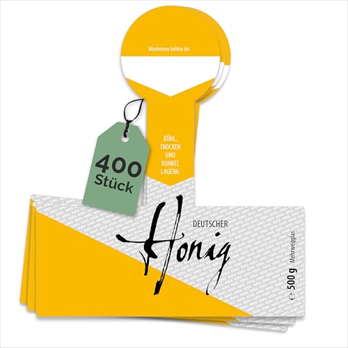 Apoidea – Honig Etiketten 500 g mit Gewährverschluss nassklebend – 400 Stück zum Stempeln/Etiketten Honiggläser/Honig Aufkleber für selbstgemachten Honig/Honigetiketten für Honiggläser von Apoidea
