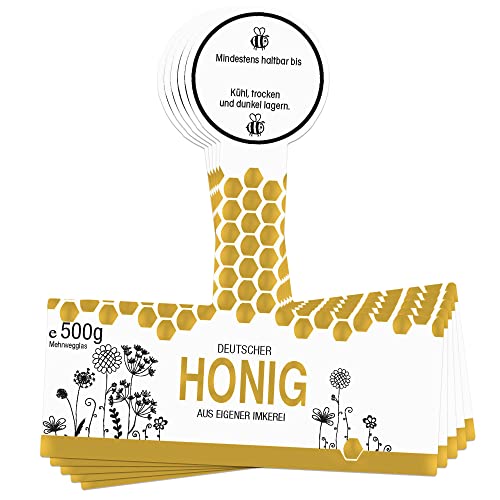Apoidea – Honig Etiketten 500 g mit Goldveredlung & Gewährverschluss selbstklebend & personalisierbar - 500 Stück/Etiketten Honiggläser/Honig Aufkleber für selbstgemachten Honig/Honigetiketten von Apoidea