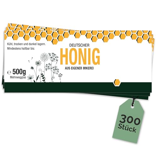 Apoidea – Honig Etiketten 500 g nassklebend – 300 Stück zum Stempeln/Etiketten Honiggläser/Honig Aufkleber für selbstgemachten Honig/Honigetiketten für Honiggläser von Apoidea