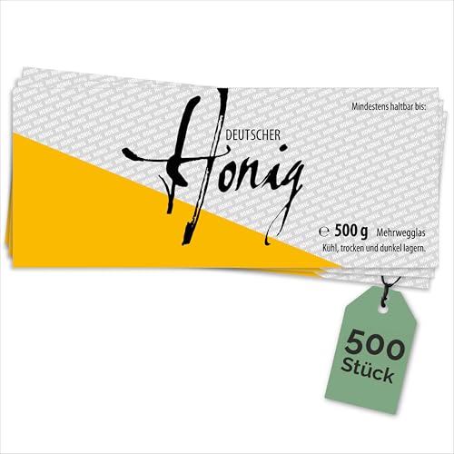 Apoidea – Honig Etiketten 500 g nassklebend – 500 Stück zum Stempeln/Etiketten Honiggläser/Honig Aufkleber für selbstgemachten Honig/Honigetiketten für Honiggläser von Apoidea