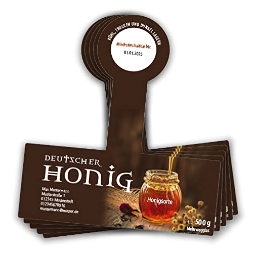 Apoidea – Honig Etiketten 500g mit Gewährverschluss selbstklebend & personalisierbar - 25 Stück/Etiketten Honiggläser/Honig Aufkleber für selbstgemachten Honig/Honigetiketten für Honiggläser von Apoidea