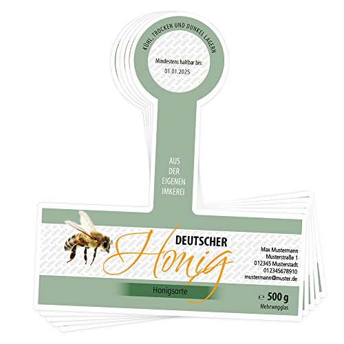 Apoidea – Honig Etiketten 500g mit Gewährverschluss selbstklebend & personalisierbar - 300 Stück/Etiketten Honiggläser/Honig Aufkleber für selbstgemachten Honig/Honigetiketten für Honiggläser von Apoidea